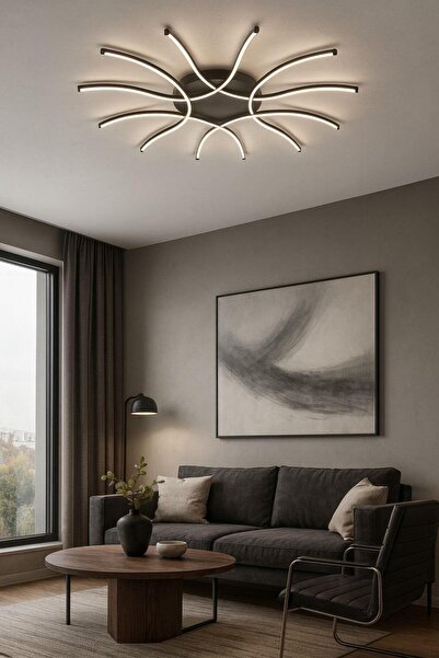 FERLUCE AVİZE LEDLİ AVİZE DOLUNAY PLOFENYER 100 CM SİYAH
