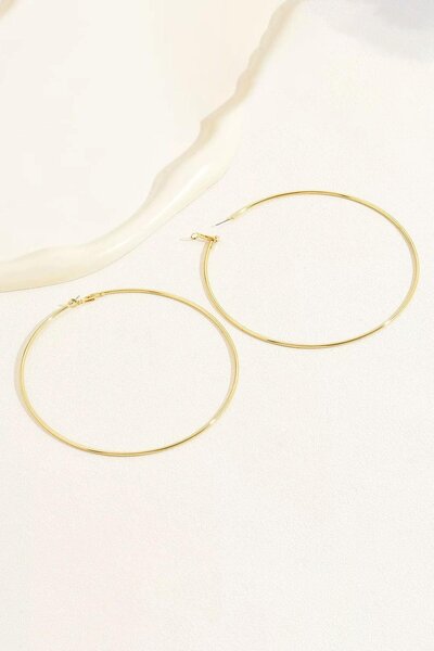 TAKIŞTIR Gold Color Steel Hoop Earrings 100mm (Pair)