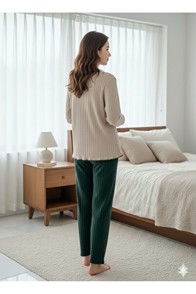 FAMES PİJAMA Women's Beige Interlock Pajama Set