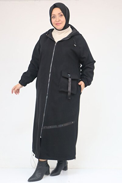 Eslina 43082 Plus Size Skirt Baby Elastic Cashmere Coat - Black