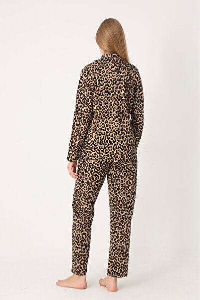 NBB 100% Cotton, Front Buttoned, Leopard Print, Women's Shirt Collar Pajama Set