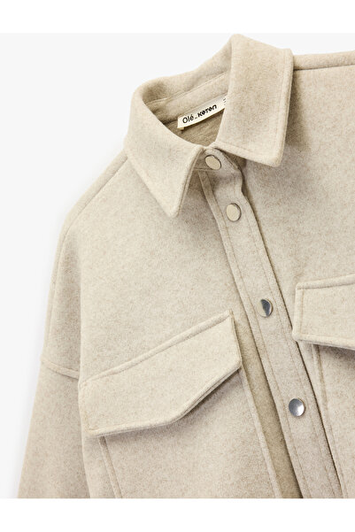 Koton Classic Lapel Pocket Detailed Long Sleeve Buttoned Shirt Jacket