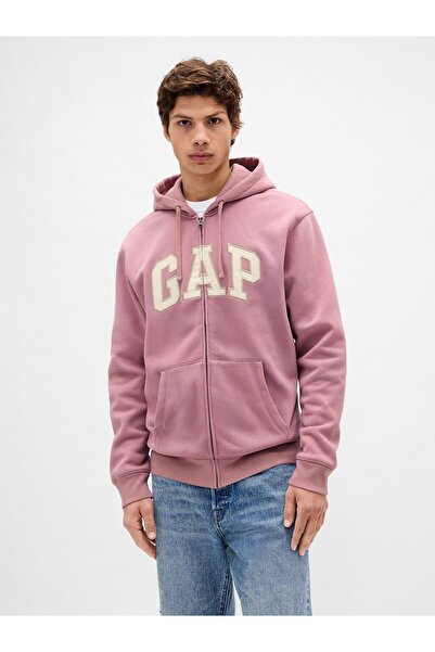 GAP Erkek Açık Pembe VintageSoft Arch Logo Tam Fermuarlı Sweatshirt