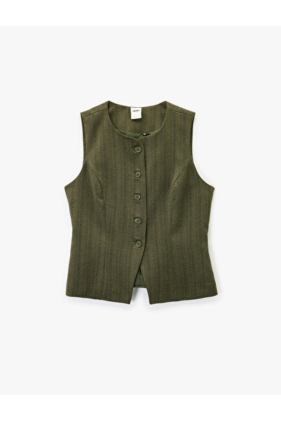 Koton Flannel Fabric Buttoned Round Neck Blazer Vest