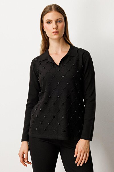 Onteks 63381 Polo Neck Sweater with Pearls