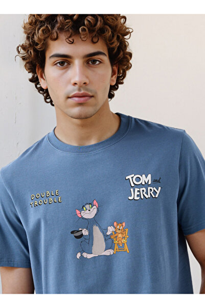 SP Characters Men Regular Fit Crew Neck Short Sleeves Tom and Jerry Print T-shirt
