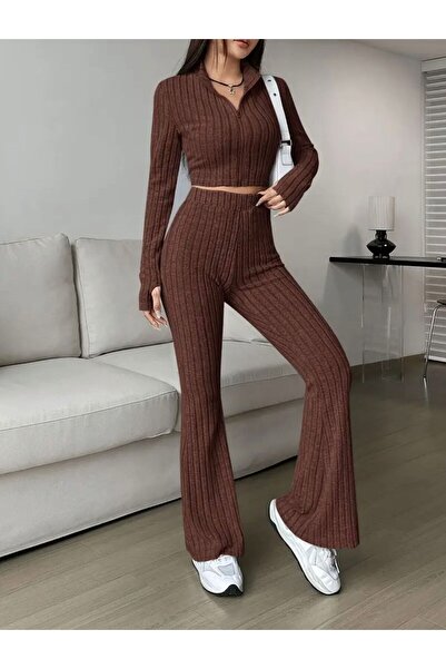 BİGÜMEX Front Zipper Short Top and Long Pants Set