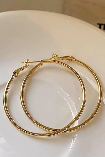 TAKIŞTIR Gold Color Steel Hoop Earrings 70mm (Pair)
