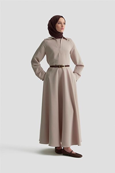 Armine Yakalı Modal Elbise 25K9103 Vizon