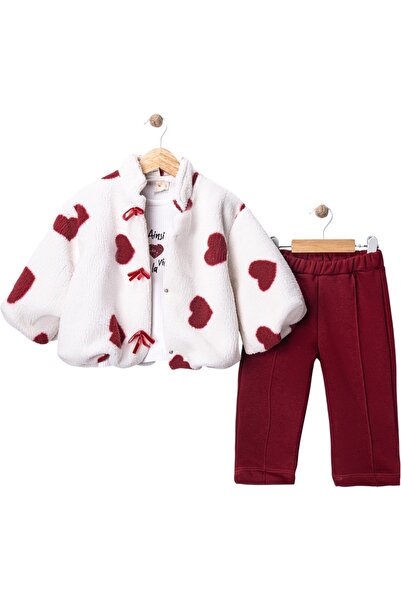 cskticaret Heart-patterned jacket lamb fabric girl set 9/24 months