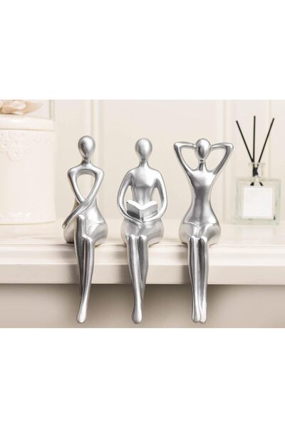 Generic Thinker statue figurines for office décor, silver, set of 3 - Quoowiit