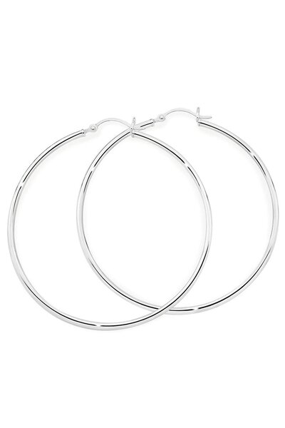 TAKIŞTIR Silver Color Steel Hoop Earrings 40mm (Pair)