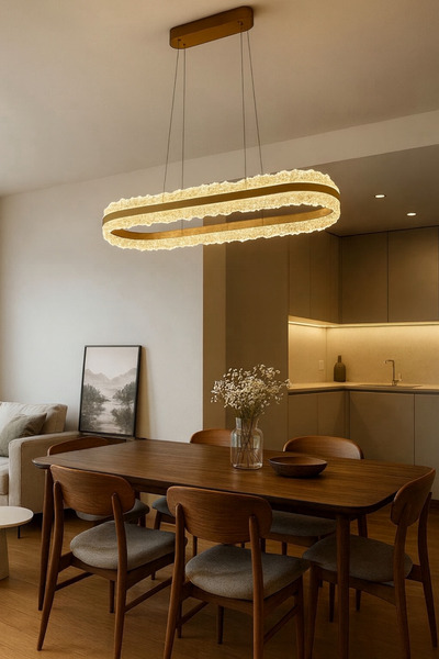 FERLUCE AVİZE LEDLİ AVİZE TİTANİK 1 Lİ MASA ÜSTÜ OVAL 80 CM GOLD