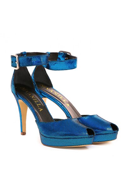Vanilla Days Baku Blue Thin Heel Sandals with Reptile Print