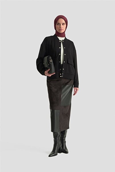 Armine Zımbalı Örme Ceket 25KD4032 Siyah