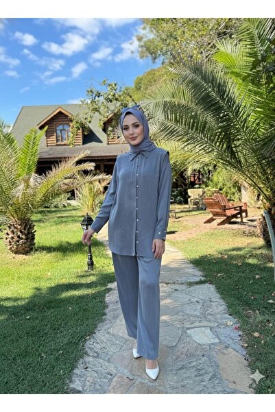 Moodbasic YAKA DETAYLI TAŞLANMIŞ İPEK TAKIM