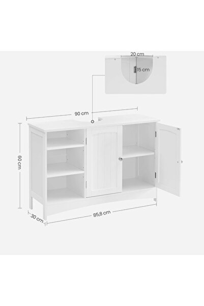 VASAGLE Bathroom vanity cabinet, with 2 doors and an open compartment, 90x30x60cm, white