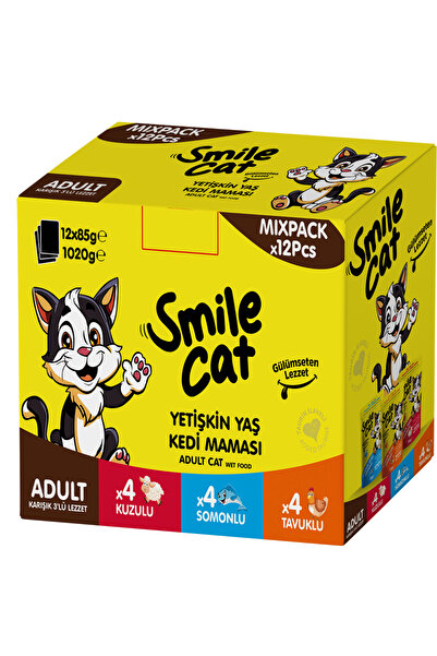 SMILE Cat Pouch Mix 12 Adet x 85 gr. Kuzu/Somon/Tavuklu