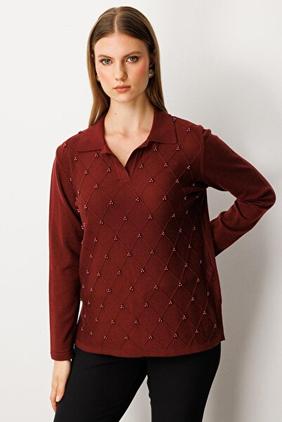 Onteks 63381 Polo Neck Sweater with Pearls