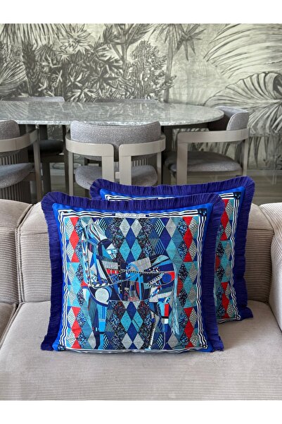 Skhome Çift Taraflı Atlı Dekoratif Saçaklı Kırlent Kılıfı 1Adet 43x43(SK-K34)