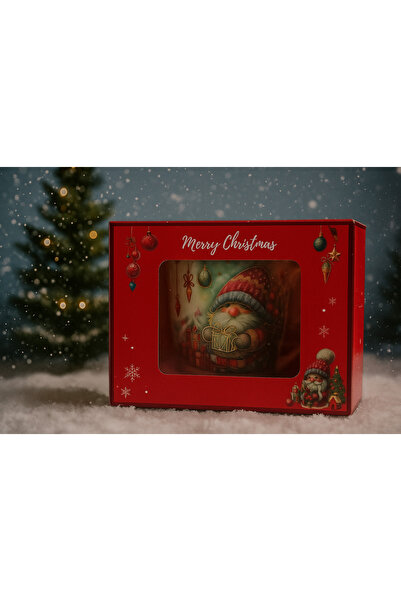 Aruz كوب سيراميك منقوش بنمط سانتا كلوز القزم مع علبة هدايا حمراء - عيد ميلاد ...