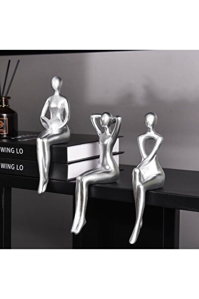 Generic Thinker statue figurines for office décor, silver, set of 3 - Quoowiit