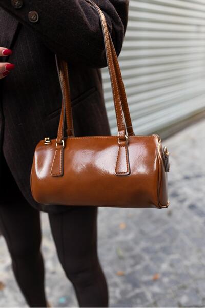 Tina İstanbul Long Strap Cylinder Model Hand and Shoulder Bag Brown