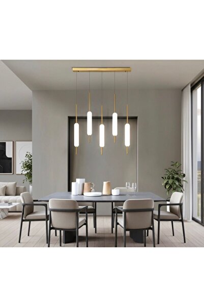 Vonalight Desıng Project 5li, Yemekmasası,Mutfak,Salon,Akrilikcam,Sarkıt,lamba,led Aydınlatma,dekoratif 3000K Prinç Eskitme