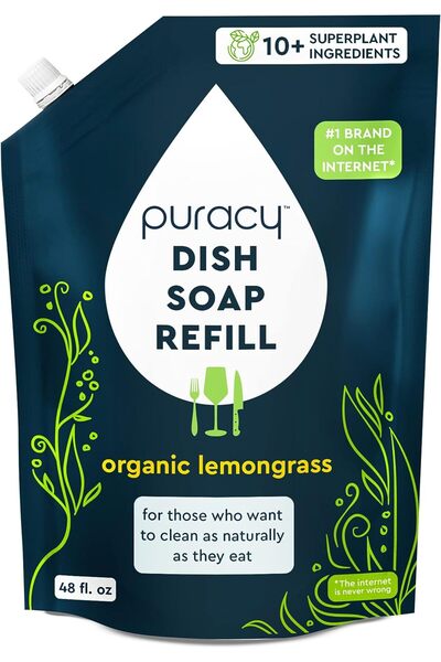 puracy صابون غسيل الأطباق الطبيعي برائحة الليمون العضوي، 1418 مل (48 أونصة سائلة)