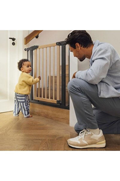 Selgot Poartă de siguranță din lemn cu cadru de oțel pentru scări și uși, lăț...