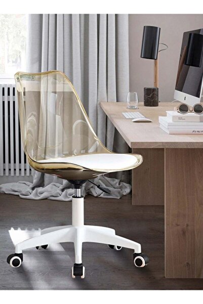 Taimi 1-Piece Adjustable Swivel 360° Armless Desk Chair w/ wheels, Brown- 77-87H x 43-53SH x 54D x 48SW cm