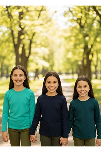 Mcr Μακρυμάνικο μπλουζάκι LongSleeveBody Basic ελαφρύ για κορίτσια και αγόρια Badi 3 τεμάχια τιρκουάζ ναυτικό μπλε ινδικό