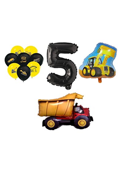 İSTOÇ PARTİ Construction Themed Birthday Truck Scoop Shaped Balloon Set Age 5