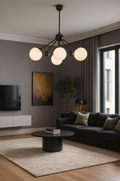 FERLUCE AVİZE CAMLI AVİZE BALON 3+1 SİYAH