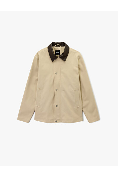 Koton Regular Fit Pocketed Color Contrast Shirt Collar Gabardine Jacket
