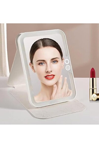Amir Oglinda Mica Alba Portabila Patrata cu LED pentru Machiaj si Suport Pliabil