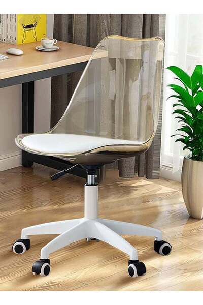 Taimi 1-Piece Adjustable Swivel 360° Armless Desk Chair w/ wheels, Brown- 77-87H x 43-53SH x 54D x 48SW cm