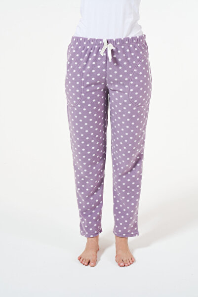 Estiva Plus-Size Fleece Pajama Bottoms with Polka Dot Pockets