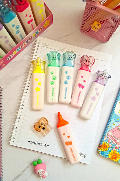 NaSaDAN Sevimli Kapaklı Fosforlu Kalem Seti – 6 Renk Highlighter (Yumuşak Renk Geçişli)