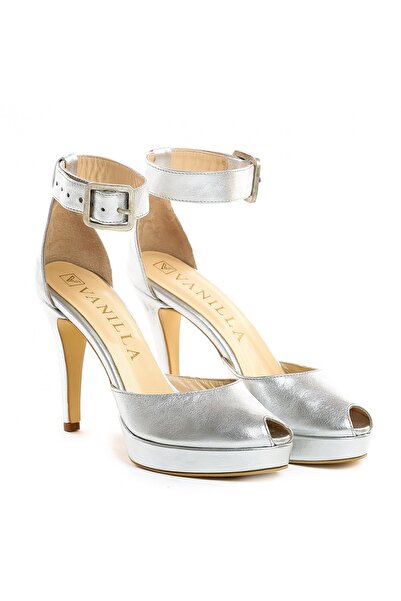 Vanilla Days Sandale din piele argintii cu toc subțire de 10 cm