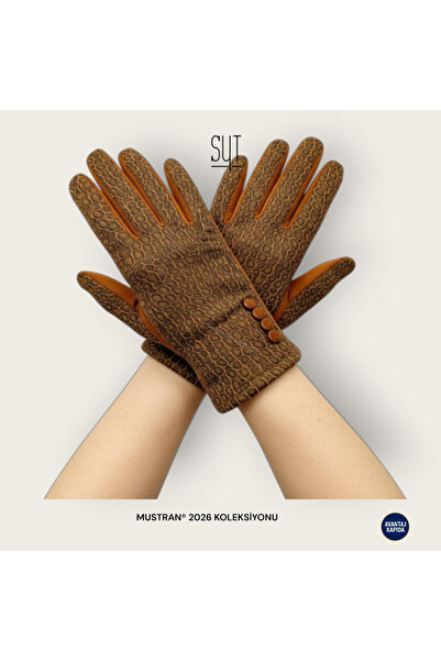 Mustran Syt Kadın Kışlık Dokunmatik Eldiven - Desenli Suni Deri/Kumaş Şık Tokalı & Düğmeli Modeller