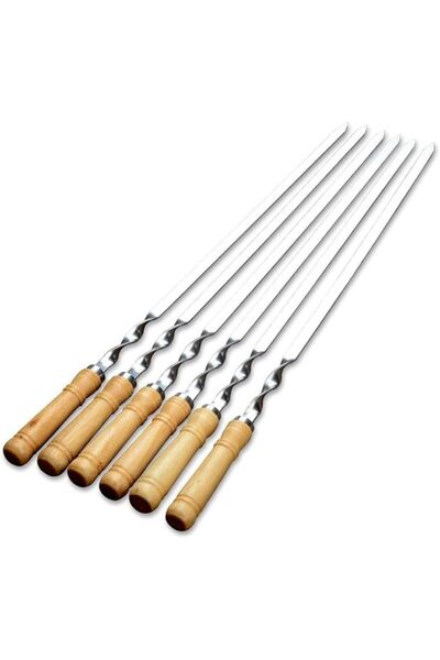 Yuwell YU WELL Stainless Steel Barbeque Skewers Set 55cm (22in), 4 pcs, Wooden Handle