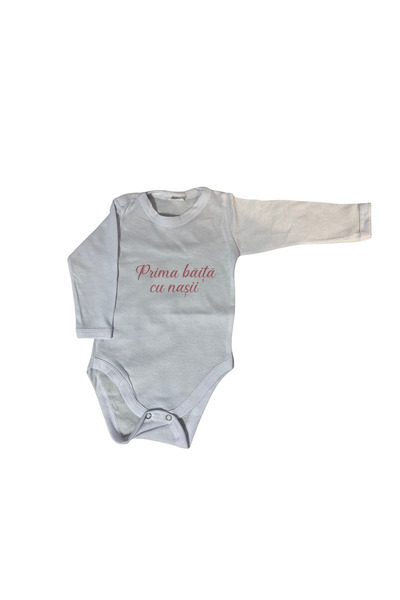 Botez Bady bebelus pentru fetita imprimat cu text Prima baita cu nasii pe roz