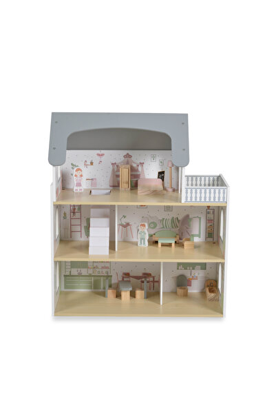 NUKIDO Moni Ema wooden dollhouse with 3 floors, 11 pieces of furniture and 2 wooden figurines included, dimensions