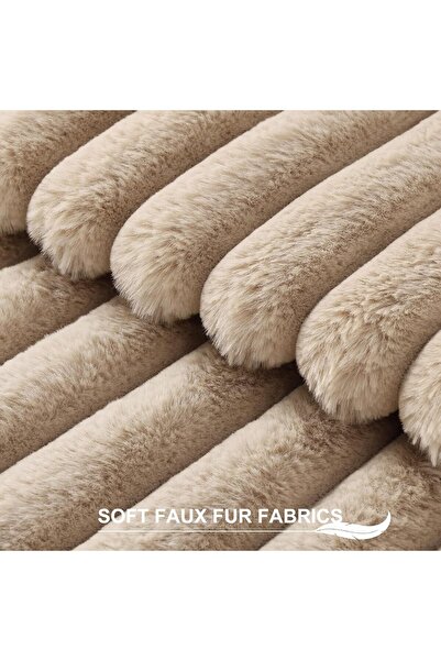 Generic Pallene Faux Fur Plush Throw Pillow Covers 18x18 Set of 2 - Striped Khaki