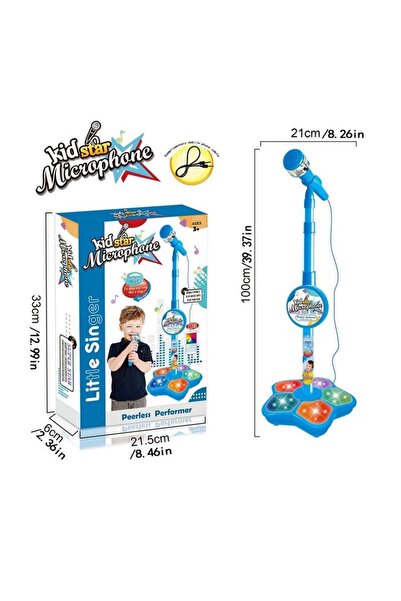 Blusmart Microfon cu stativ, cu efecte sonore si luminoase, albastru