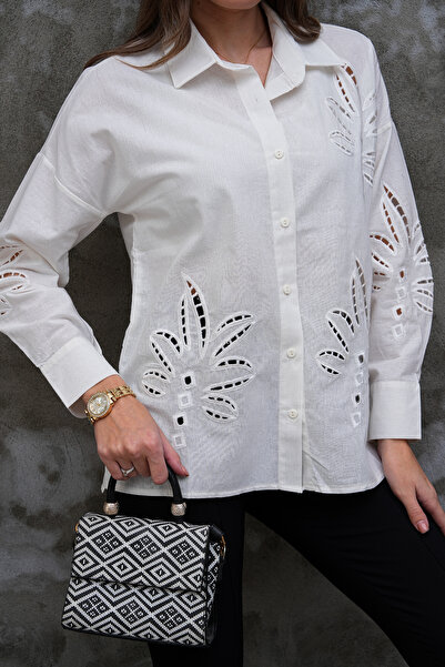 FancyWorld Leaf Pattern Laser Cut 80% Cotton Shirt