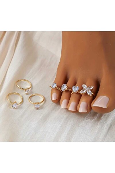 donna e milano Donna 7 Adet Blingbling Rhinestone Ayak Parmağı Yüzüğü