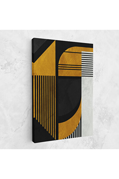 Arthub Canvas Painting, Bedroom And Living Room, Abstract, Black Lines On Gold