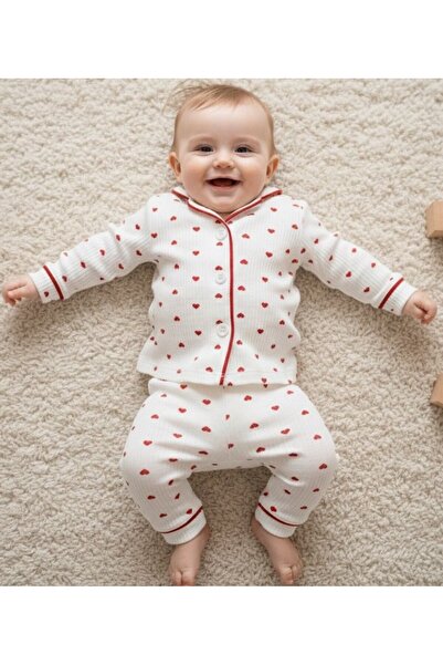 Bip Baby Heart Printed Striped Fabric Pajama Set